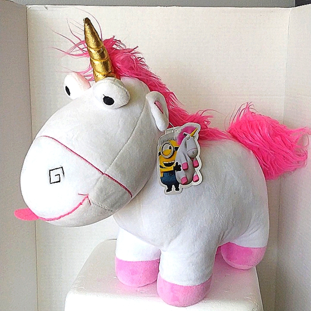 Fluffy The Unicorn Despicable Me Pillow, 16 x 19 x 6. White, pink, gold Adopted